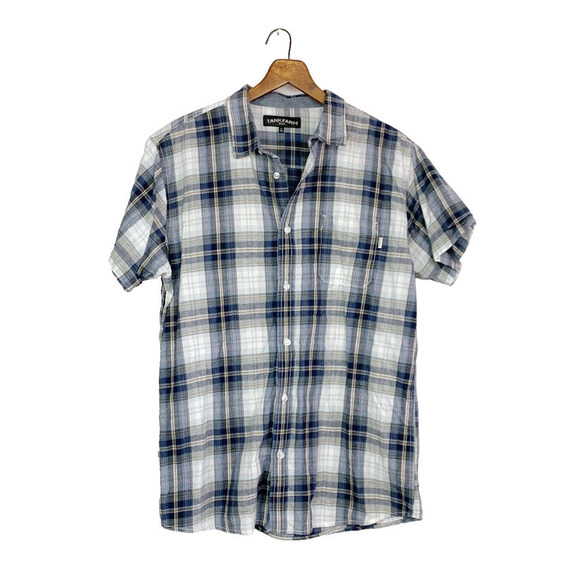 Tankfarm & Co Blue Plaid Short Sleeve Button Down Shirt XL - Picture 1 of 7